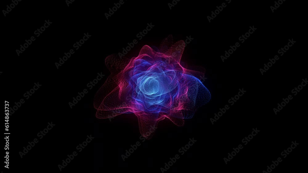 3D Sphere abstract. Swirls pattern. Dotted lines. Neon glow particles. 4k 60fps. Motion design. Isolated on black. Seamless loop.