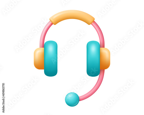 3d headphones vector icon. Render headphones for hotline support service, call center, online user consultation, chatbot for help and consumer question. 3d rendering headphones cartoon illustration