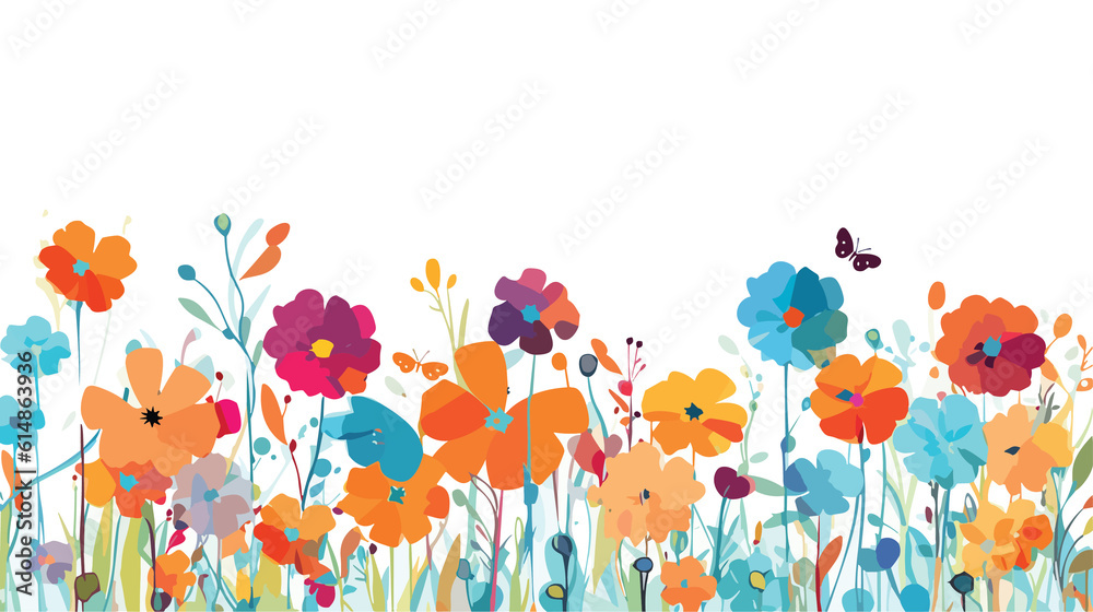 Print:Realistic wildflower field with colorful flowers.Generative AI illustration.