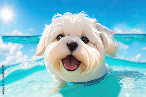 Underwater funny photo of puppy in swimming under water, ai generative © Igor