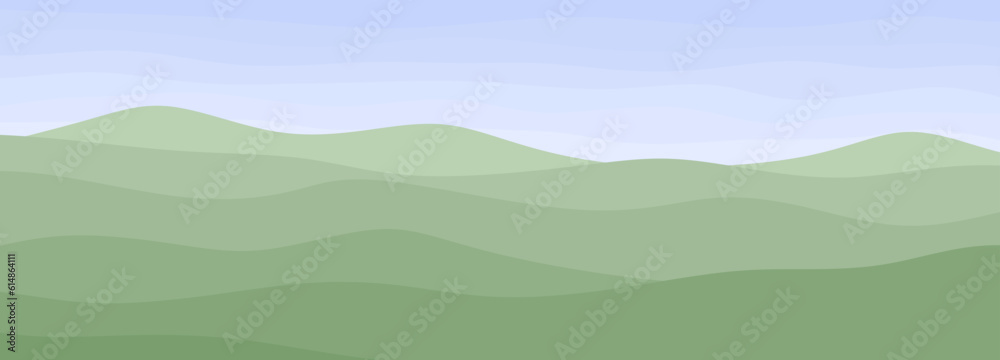 Vector horizontal natural landscape with hills and blue sky. Panoramic natural scene for banners and background. Ecology and environment concept. Minimal design. vector illustration