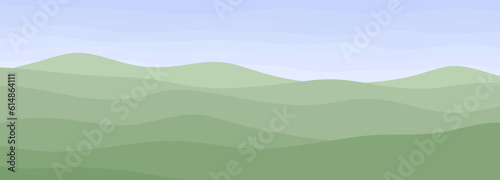 Vector horizontal natural landscape with hills and blue sky. Panoramic natural scene for banners and background. Ecology and environment concept. Minimal design. vector illustration