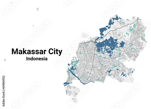 Makassar map. Detailed map of Makassar city administrative area. Cityscape panorama illustration. Road map with highways, streets, rivers. photo