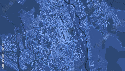 Detailed blue vector map poster of Kosice city, linear print map. Skyline urban panorama. Decorative graphic tourist map of Kosice territory.