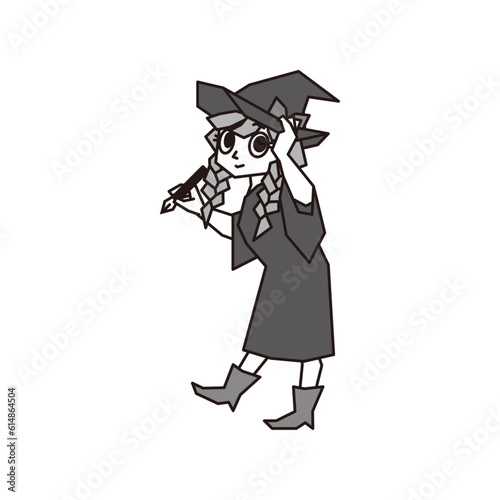 魔女のイラスト モノクロ