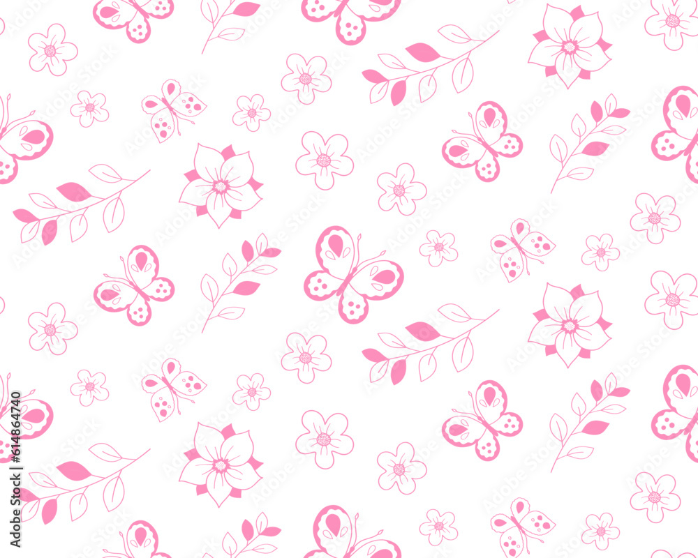 Seamless pattern with butterflies and flowers.