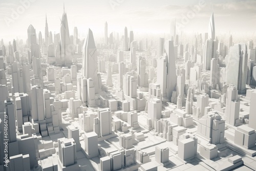 3D cityscape with towering buildings. Design concept. Generative AI