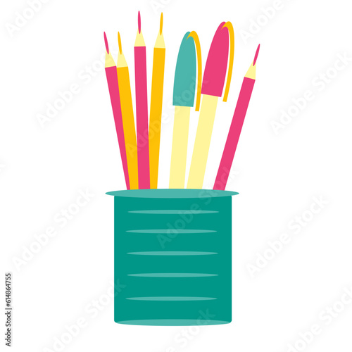 Glass with pens and pencils