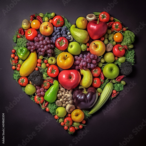 Fruits and Vegetables in a heart shape