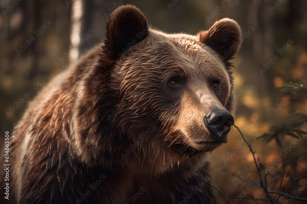 Brown Bear in the Forest. Generative AI