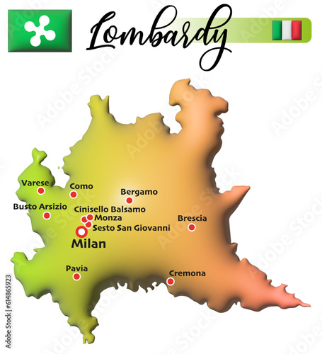 Lombardei, Italien, Fläche und Flagge