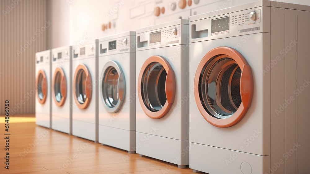 Laundry, washing machines in a row. AI generated
Laundry, washing machines in a row. AI generated