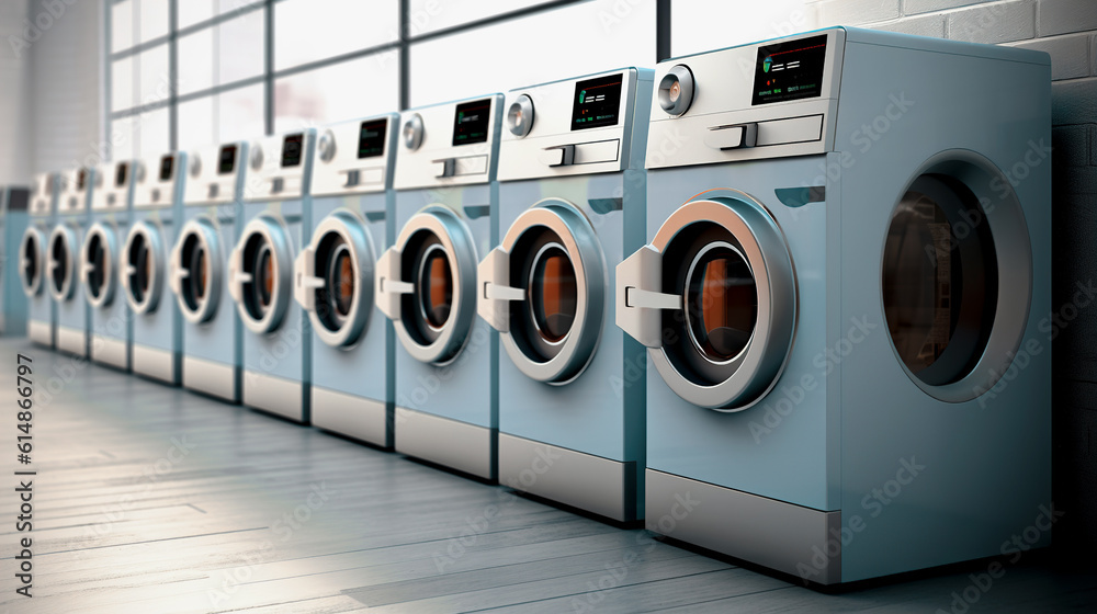 Laundry, washing machines in a row. AI generated
Laundry, washing machines in a row. AI generated
