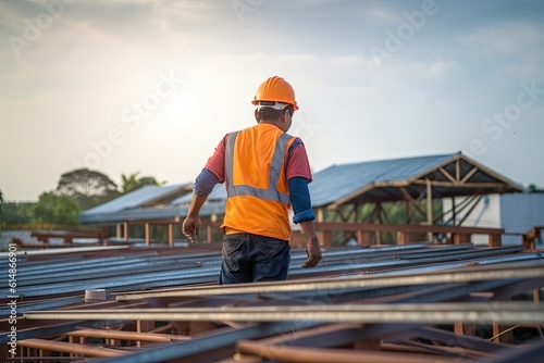 Construction workers working in a roof.