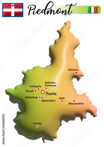 Piemont, Italien, Fläche und Flagge