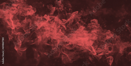 Halftone overlay texture. With an illustration of smoke and fire. Grunge vector background for contemporary designs. Y2k style