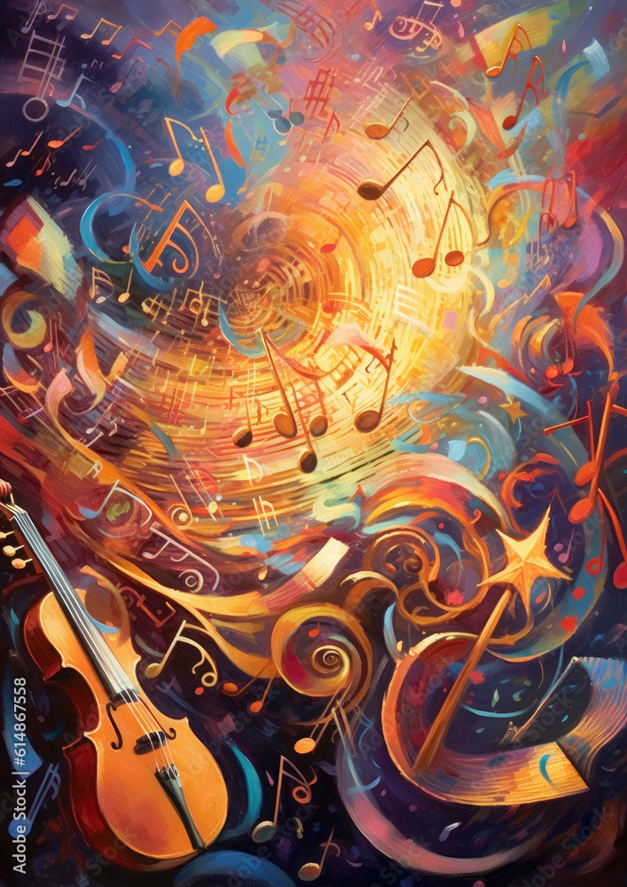 In a captivating photograph, a whirlwind of musical notes and ...