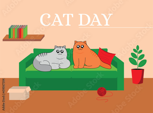 Cute cats. Vector illustration of funny fat cats