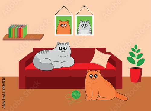 Cute cats. Vector illustration of funny fat cats