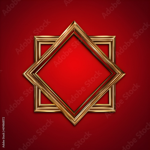 Metal vintage squared frame, the color of old gold, empty space for the text,  a hard red background