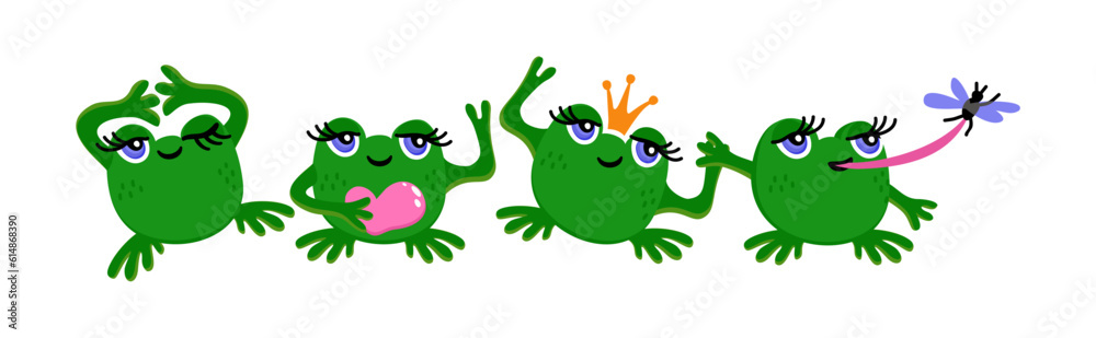 Obraz premium Dancing frogs. Cute vector illustration.