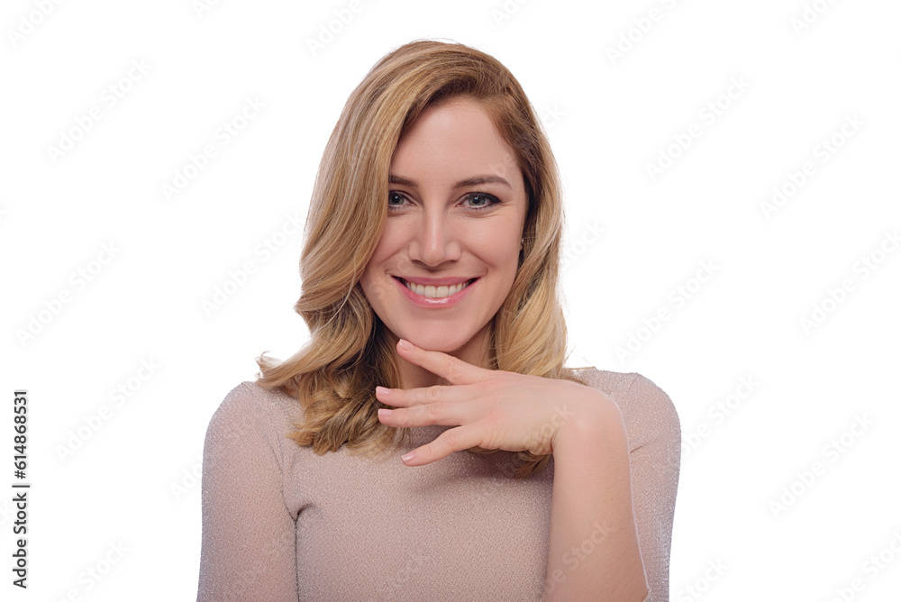 Attractive blonde woman posing on a white background. Attractive blonde woman posing on a white background.