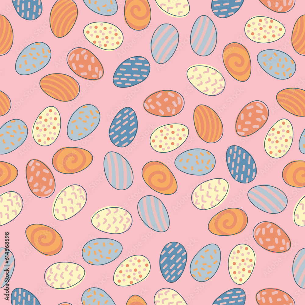 Seamless pattern of Easter eggs. Festive decor. A pattern of simple elements. Vector illustration.