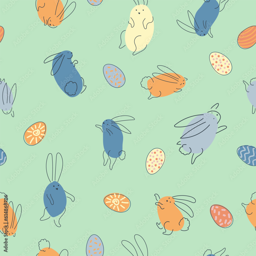 Seamless pattern with funny rabbits. Animal print. Pets. Festive decor. A pattern of simple elements. Vector illustration. Seamless pattern with funny rabbits. Animal print. Pets. Festive decor. A pattern of simple elements. Vector illustration.