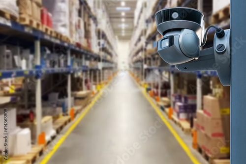 CCTV camera or surveillance operating in store or warehouse.