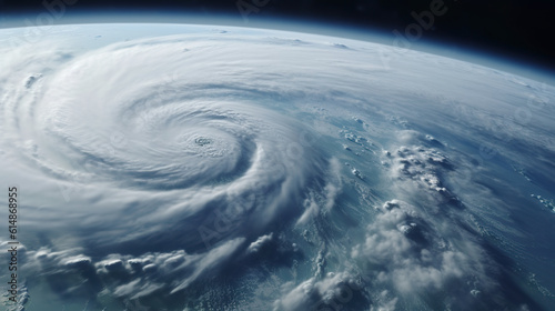 Tropical cyclone formation in troposphere 3d render. An impending cyclone view from space. Typhoon over planet earth. Realistic 3D illustration. Generative AI