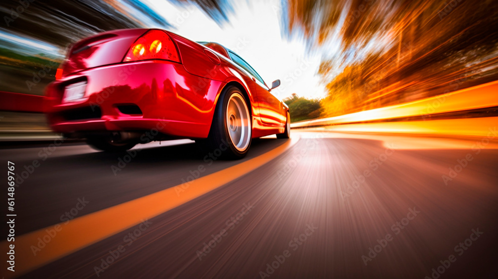 Professional photography of the car with fast shutter speed, the movement of the car at speed

