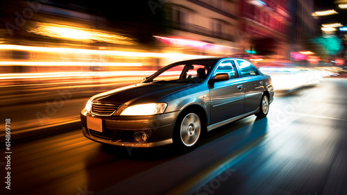 Professional photography of the car with fast shutter speed, the movement of the car at speed