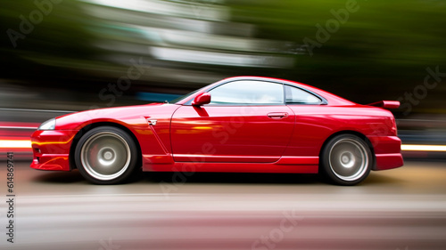 Professional photography of the car with fast shutter speed, the movement of the car at speed