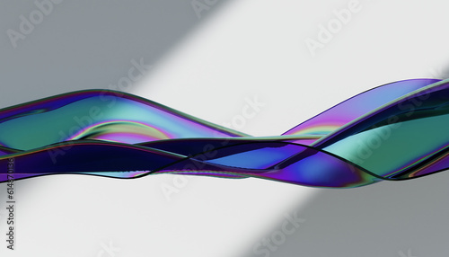 Cloth fabric gradient waves abstract background. Iridescent glass wavy surface. Liquid surface, ripples, reflections. 3d render illustration.