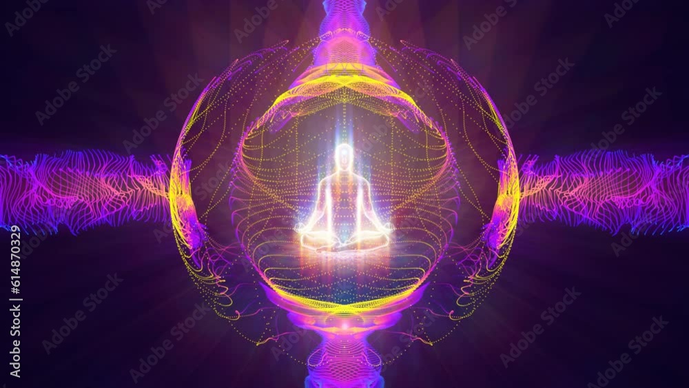 looped 3d animation of a meditating demiurge in the astral of sacred energies