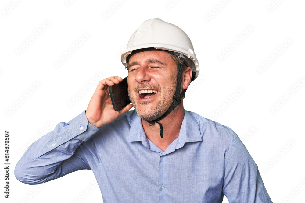Mid-aged architect on call isolated Mid-aged architect on call isolated