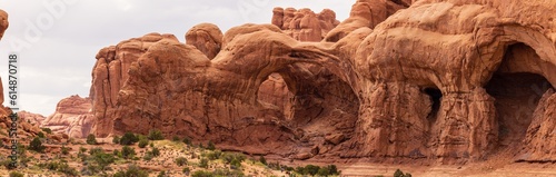 Panorama of Double Arch in the Windows area of Arches National Park near Moab Utah 
