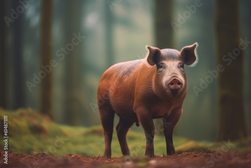 wild boar in their natural environment in the forest. Generative AI