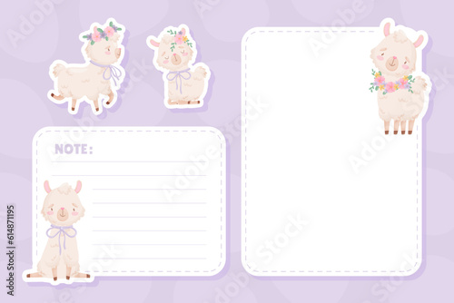 Empty Card with Cute Fluffy Llama or Alpaca Character Vector Template