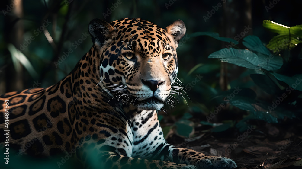 Jaguar in the Tropical forest. Generative AI Jaguar in the Tropical forest. Generative AI