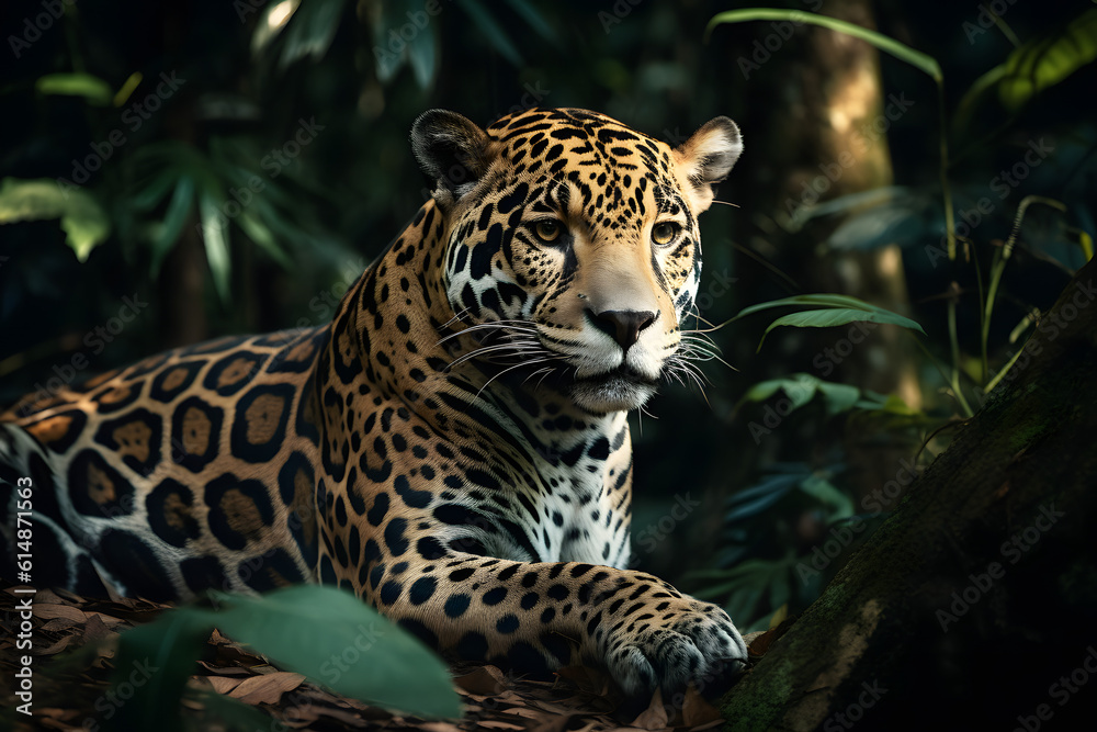 Jaguar in the rainforest. Generative AI Jaguar in the rainforest. Generative AI