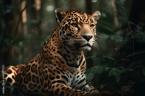 Jaguar in the rainforest. Generative AI