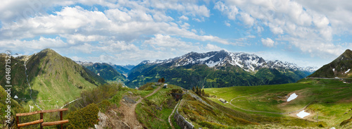 Summer Alps mountain panorama from pass Passo del San Gottardo  Switzerland .