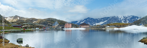 Spring alps mountain lake Lago della Piazza (Switzerland, Passo del San Gottardo)