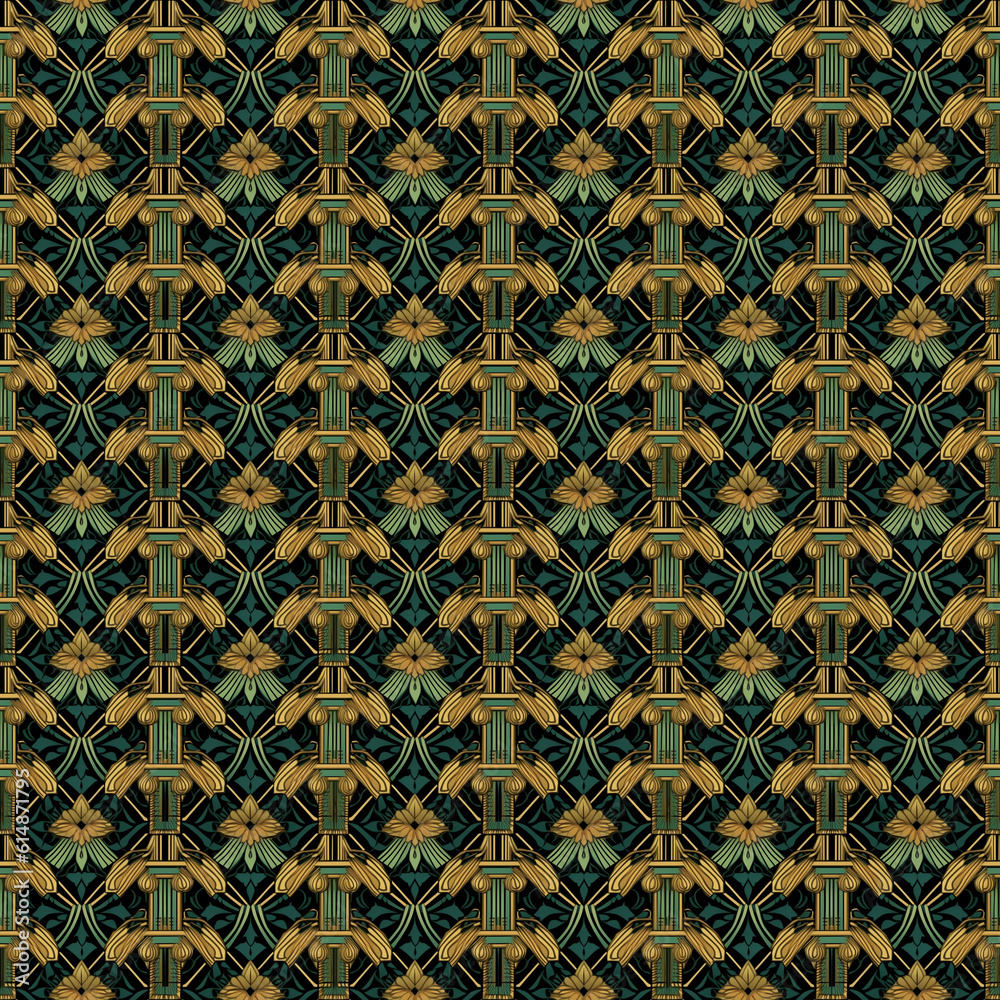 Seamless Art Deco, pattern, created with AI Generative Technology