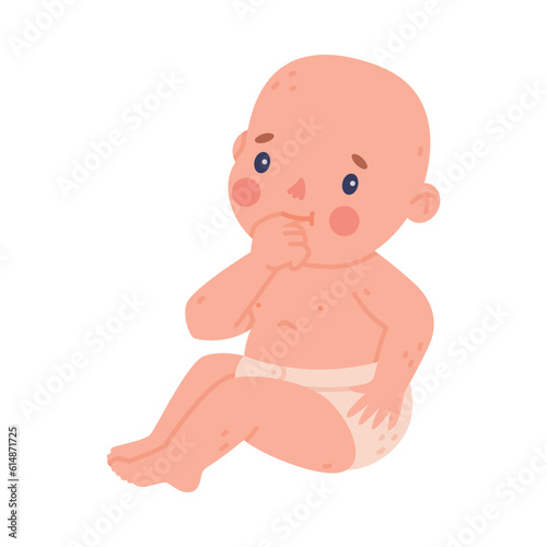 Cute Little Baby or Infant in Diaper Sitting Vector Illustration