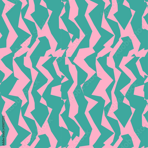 Endless pop pattern of fragmented lines. Repeat pink and turquoise green surface design for fabrics and paper. 