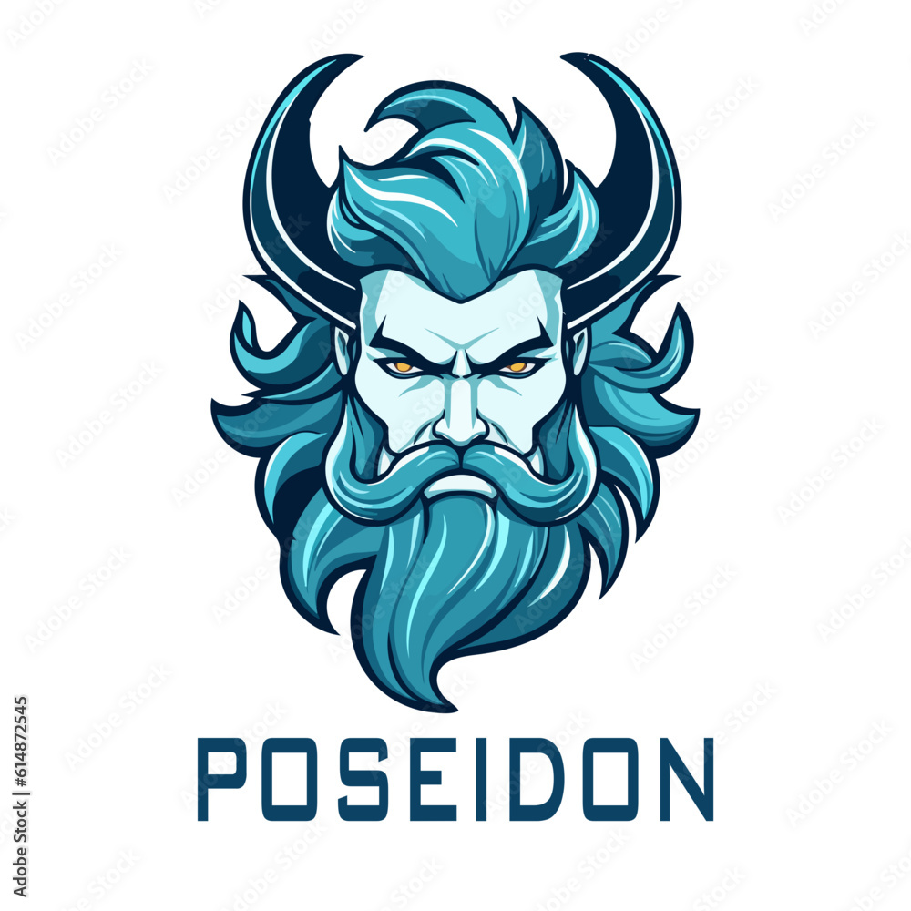 Poseidon mascot vector, God e-sport logo mythology for team