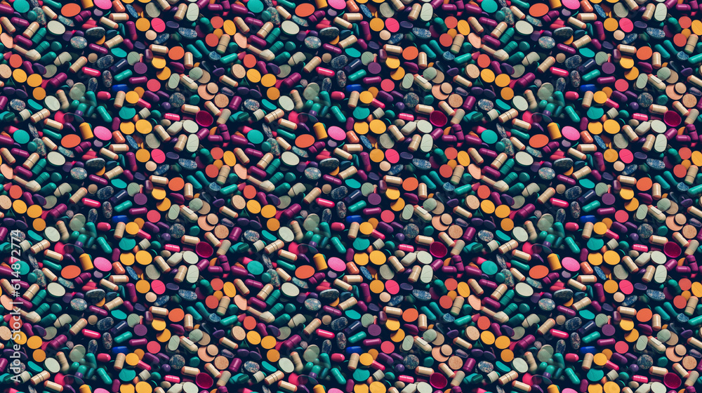 Seamless pills and medicine pattern, created with AI Generative Technology