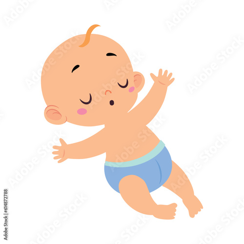 Cute Little Baby Boy or Infant in Blue Diaper Sleep Vector Illustration